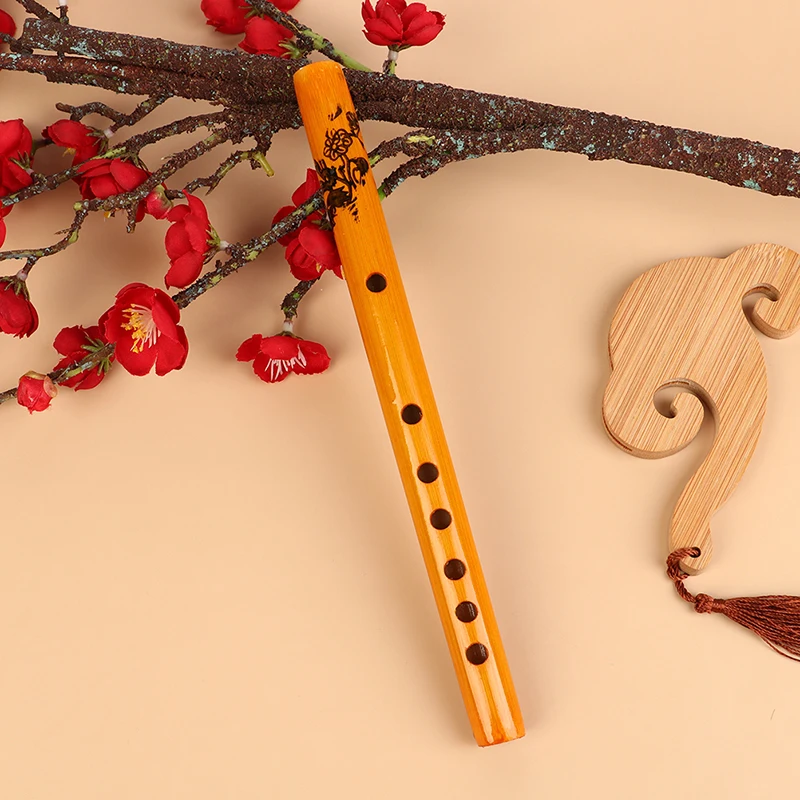 6 Hole Vertical Bamboo Flute Traditional Wooden Wind Instrument Beginner Student Practice Gear