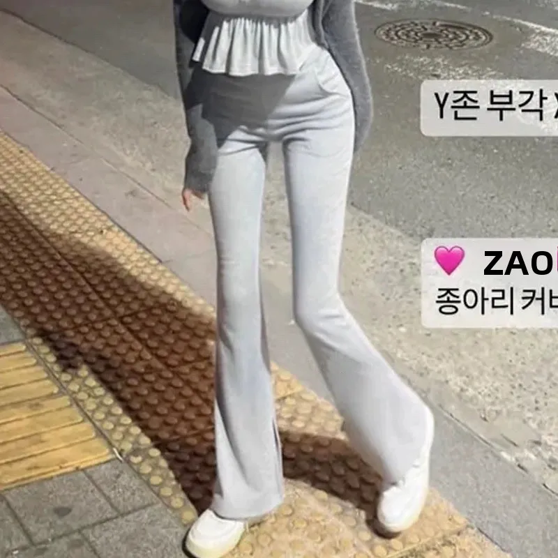 East Gate New Handmade Slimming Long Pants Women's Casual Fleece Micro Flared Trousers High Waist Korean Style Summer 2024