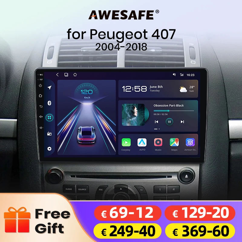 AWESAFE Wireless CarPlay Android Auto Autoradio For Peugeot 407 cc SW 407CC 2004 2005 2005 2006 2007 2008 2009 2010 2011