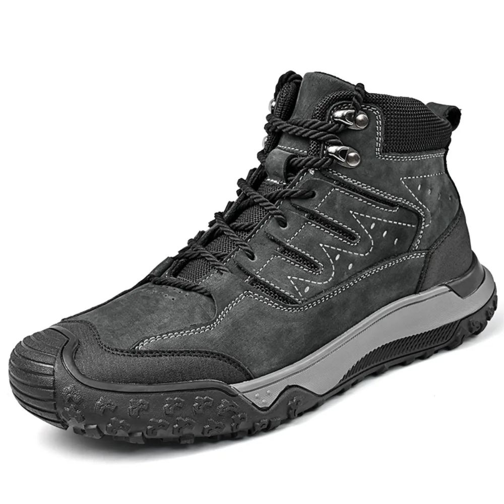 New 2026 Genuine Leather Casual Men Shoes Flat Design Outdoor Sneakers Comfy Antiskid Walking Ankle Boots Hiking Shoes