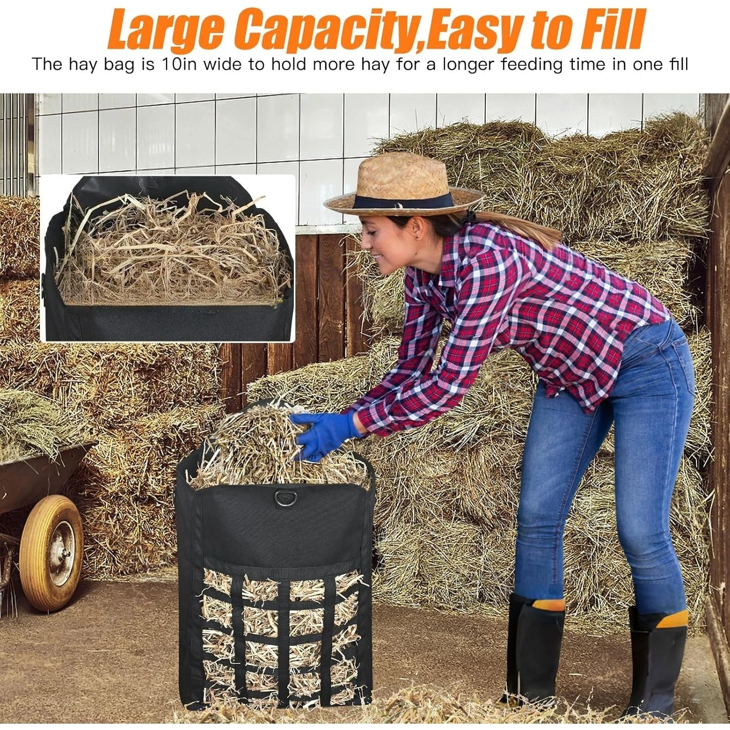 أكياس القش ذات التغذية البطيئة للخيول الماعز الأغنام حمار قسط أكسفورد شبكات القش الأمامية افتتاح علوي كبير مع الأختام هوك وحلقة #6