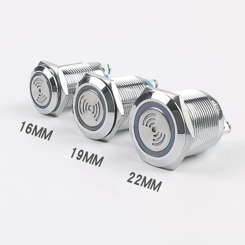 16mm 19mm 22mm Waterproof Metal Buzzer, Flashing Red LED, Intermittent Sound Screw Foot, Stainless Steel, 6V, 12V, 24V