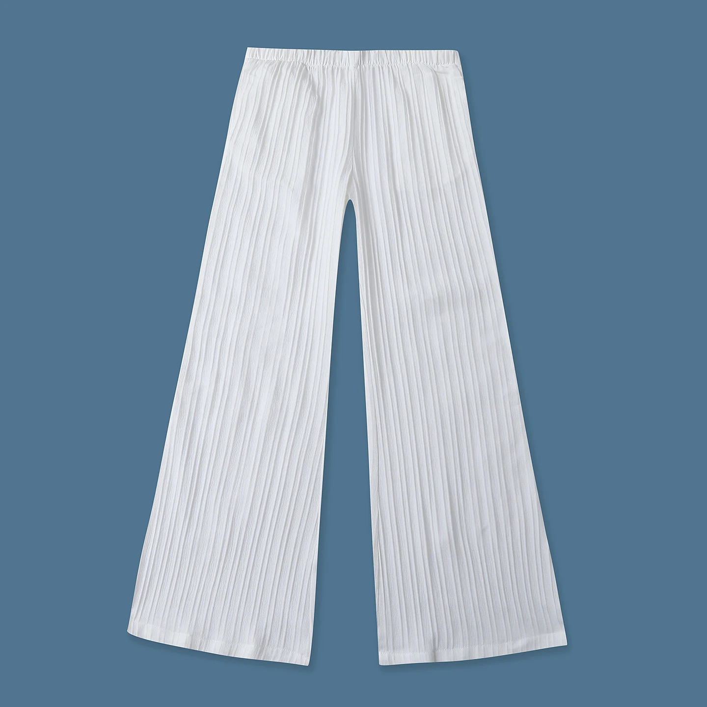 

Casual High Waist Wide Leg Pants Texture Stripe Loose Fit Versatile Elastic Waist Spring Summer New Style Women's Fashion