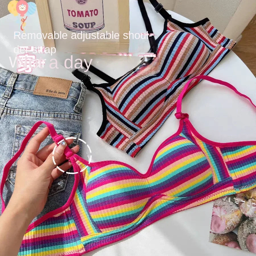 Sexy Bra for Women Tops Dopamine Rainbow Girl Seamless Bra Steel Ring Free Underwear Lingerie Bralette