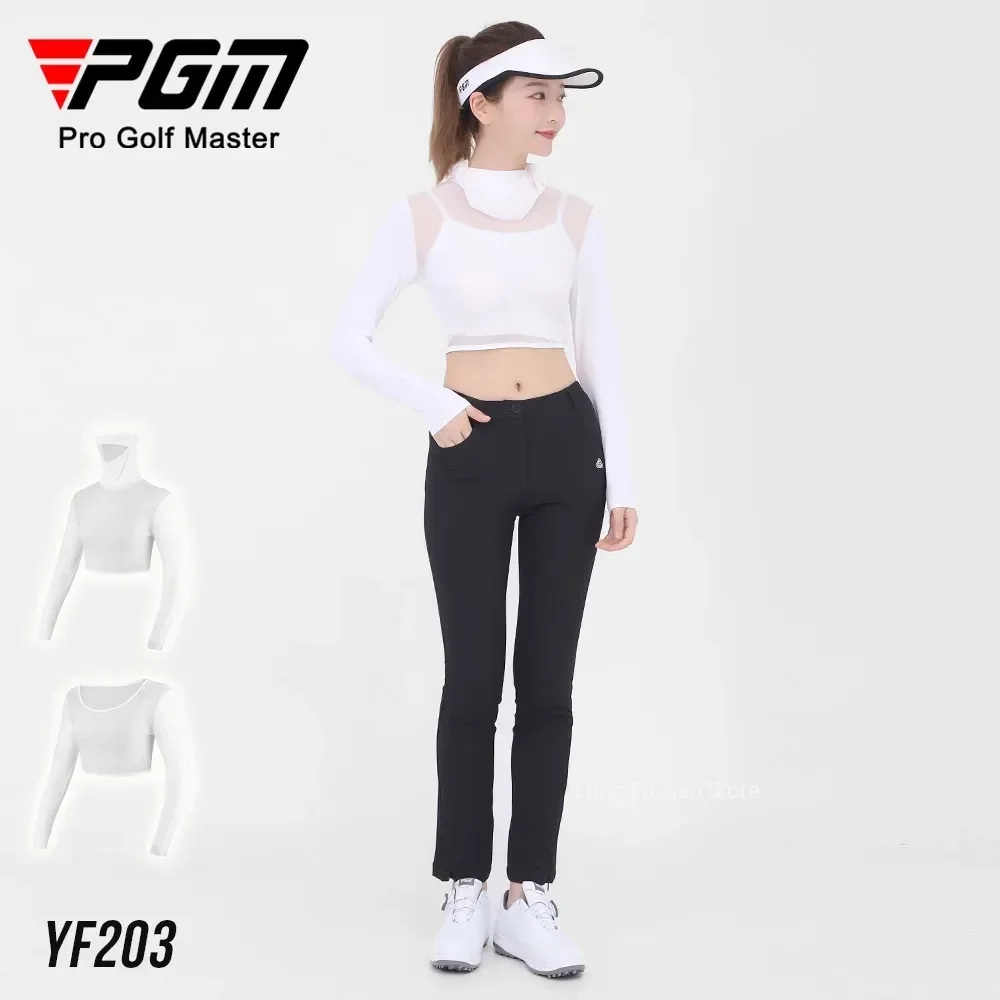 Pgm Womens Ice Silk Cool Shirts Half-Length Long Sleeve Cropped Tops Summer Sunscreen Golf Underwear With Mask Anti-UV UPF40+