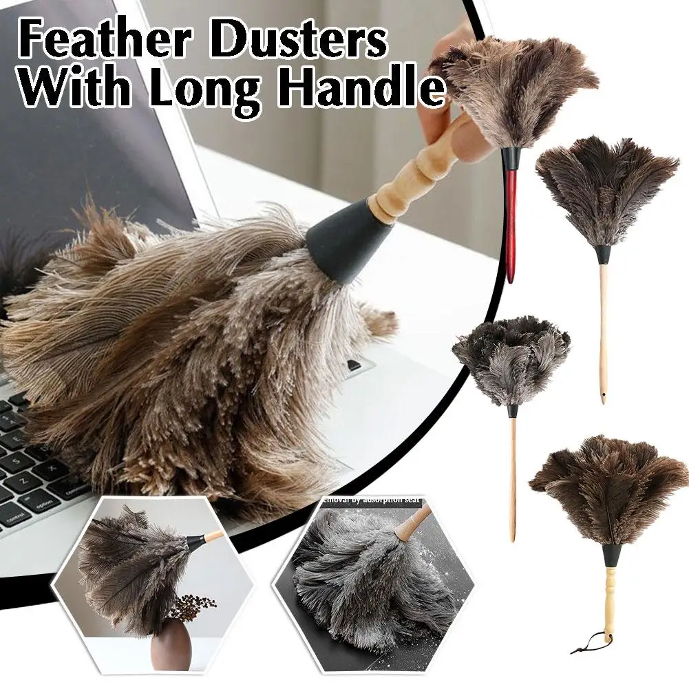 Long Handle Feather Dusters Ostrich Duster Brush Electrostatic Dust Accessories Cleaning Household Dust Cleaning Tools E9O6