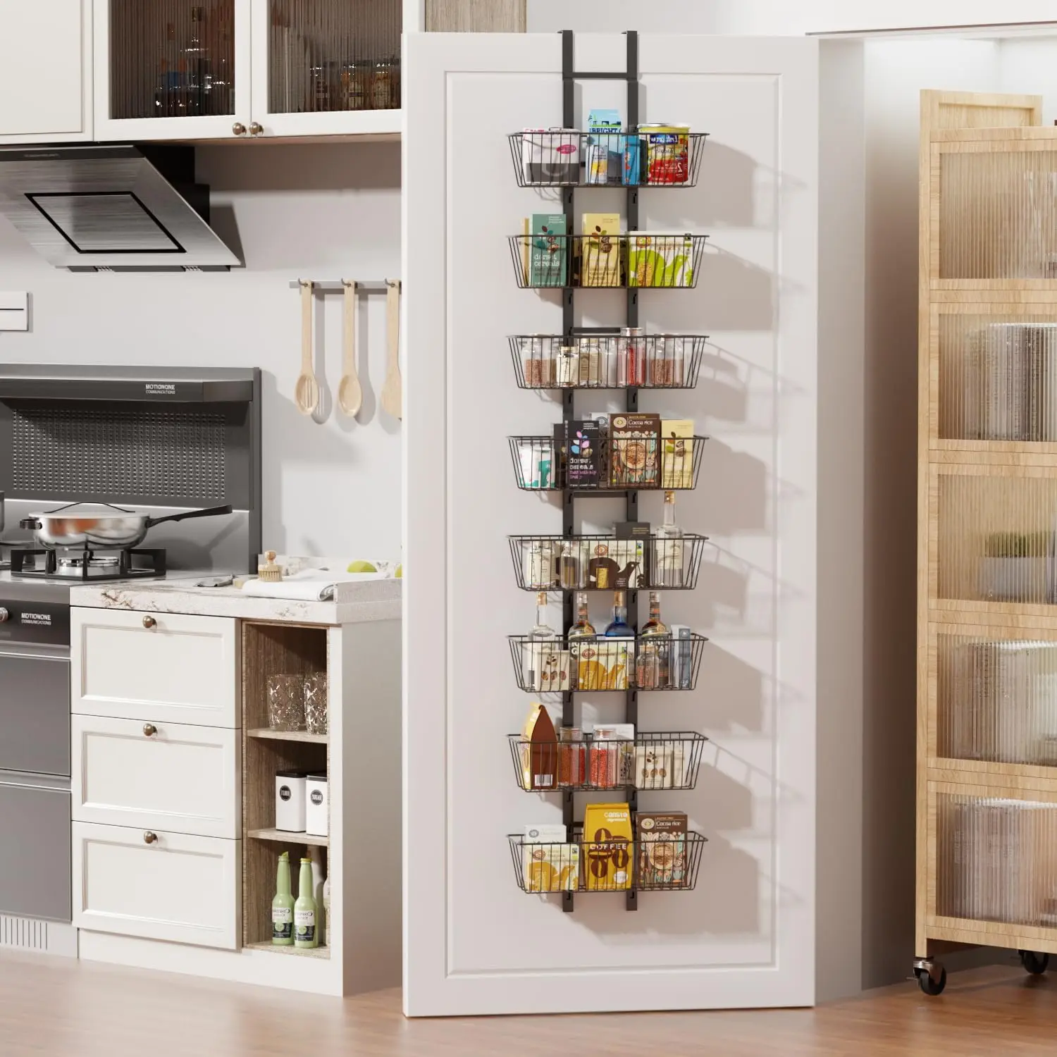 

8-Tier Over the Door Organizer with Baskets - Metal Spice Rack Hanging Storage Rack for Pantry, Kitchen, Spices & Laundr