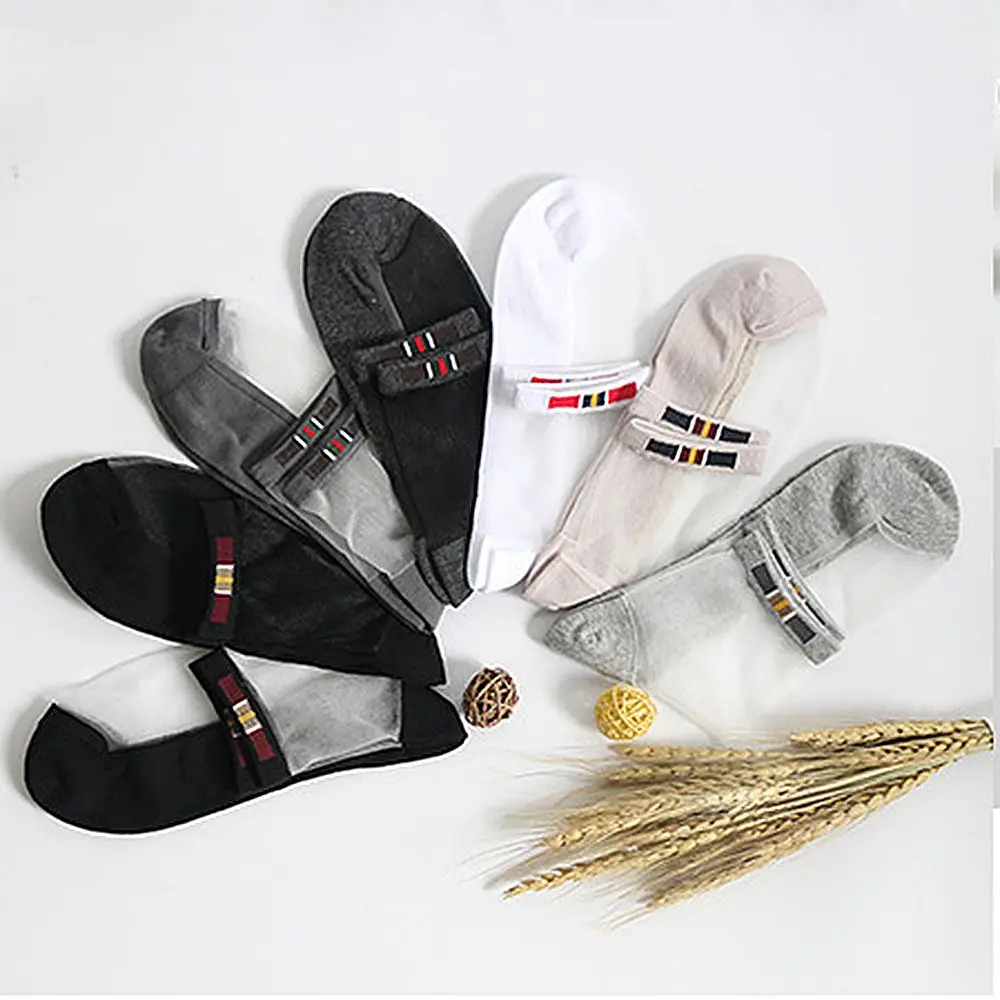 Kaos Kaki Pendek Pria Musim Panas Bahan Katun Sutra Kaca Transparan Anti Selip, Kaos Kaki Pendek Tak Terlihat