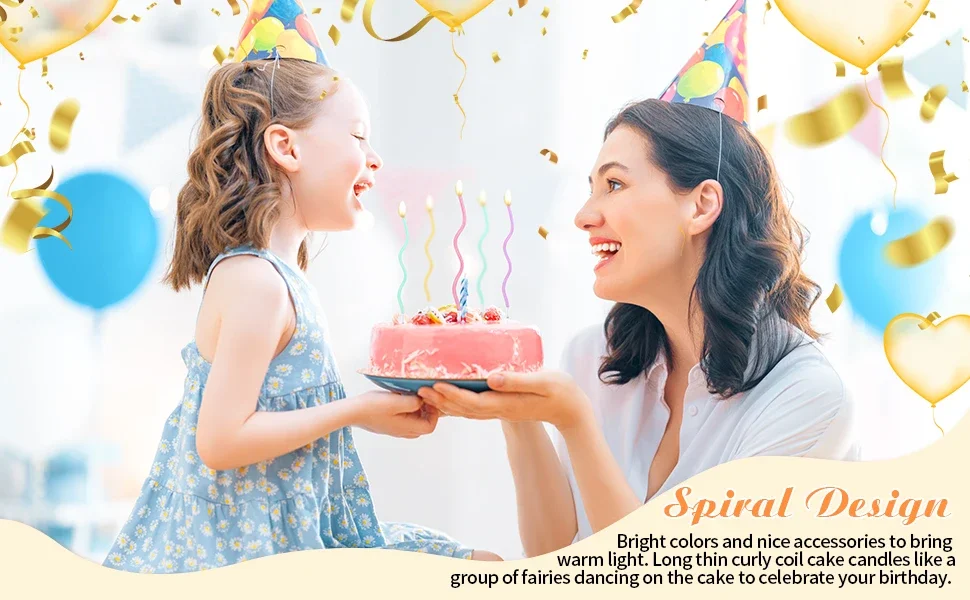 6/12 Stück Geburtstags-Spiral-Kuchenkerzen mit Haltern, lange, dünne, lockige Spule, metallischer Kuchen, Geburtstag, Hochzeit, Party-Dekoration – Detail 2