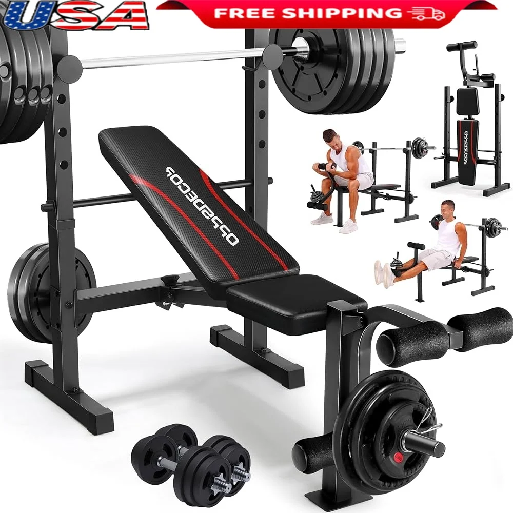 

Multi-Function Adjustable Weight Bench Set with Squat Rack Leg Developer Leg Curl Full Body Fitness Foldable Workout Equipment