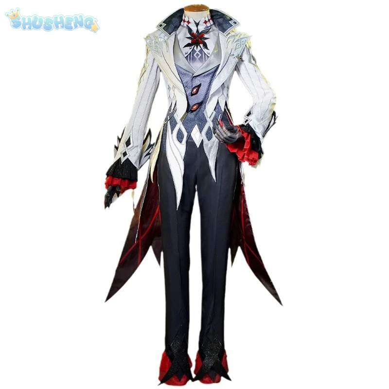 Genshin Impact Harlequin The Knave Cosplay Costume Coat Accessories Props Earrings Halloween Carnival Gorgeous Complete Set