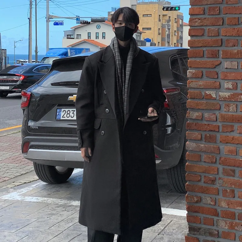 

Мужское шерстяное пальто Bla в корейском стиле, свободного кроя, средней длины, модная ветровка, повседневная верхняя одежда для мужчин, осенняя коллекция