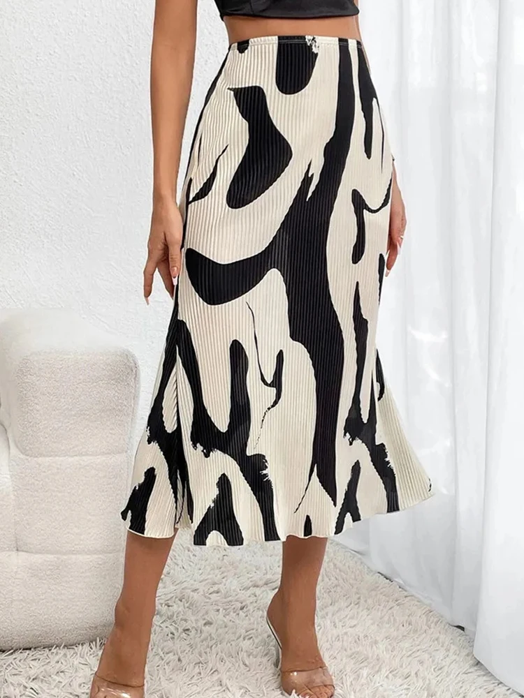 2000s مثير البقرة رقطة نمط التباين اللون الترفيه تصميم مطابقة الطباعة الأوروبية الأمريكية الربيع الصيف ميدي تنورة