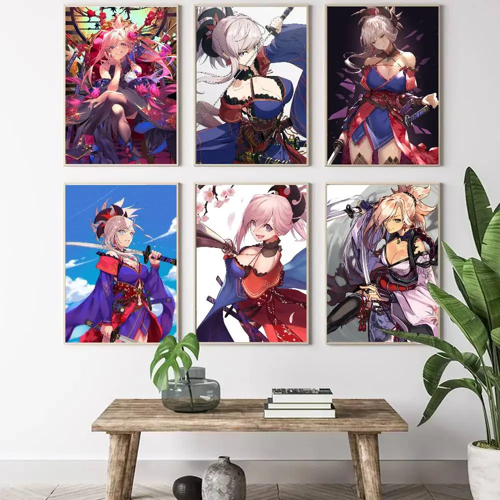 Miyamoto Musashi Anime Game Fate Grand Order Poster Art Sticky Wall Waterproof Home Living Room Bedroom Bar Aesthetic Decoration