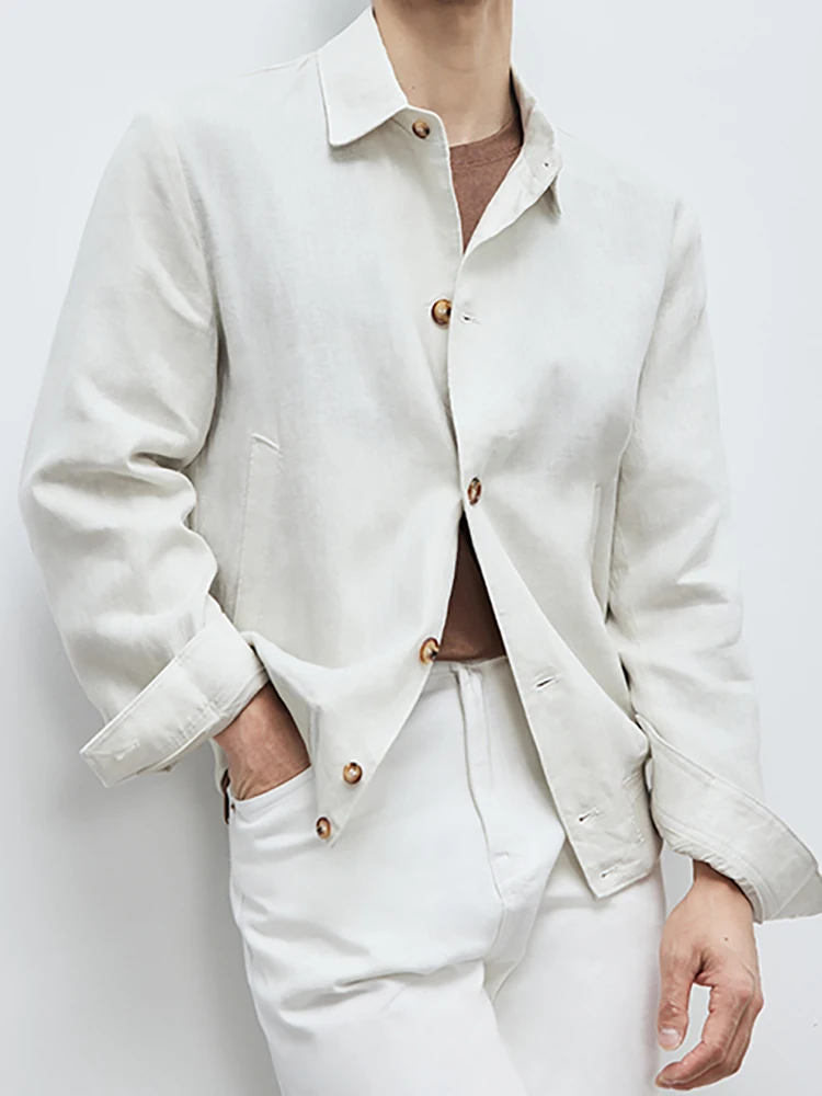 

Spring men's high-end all-natural linen Pilot single-breasted lapel thin business casual jacket