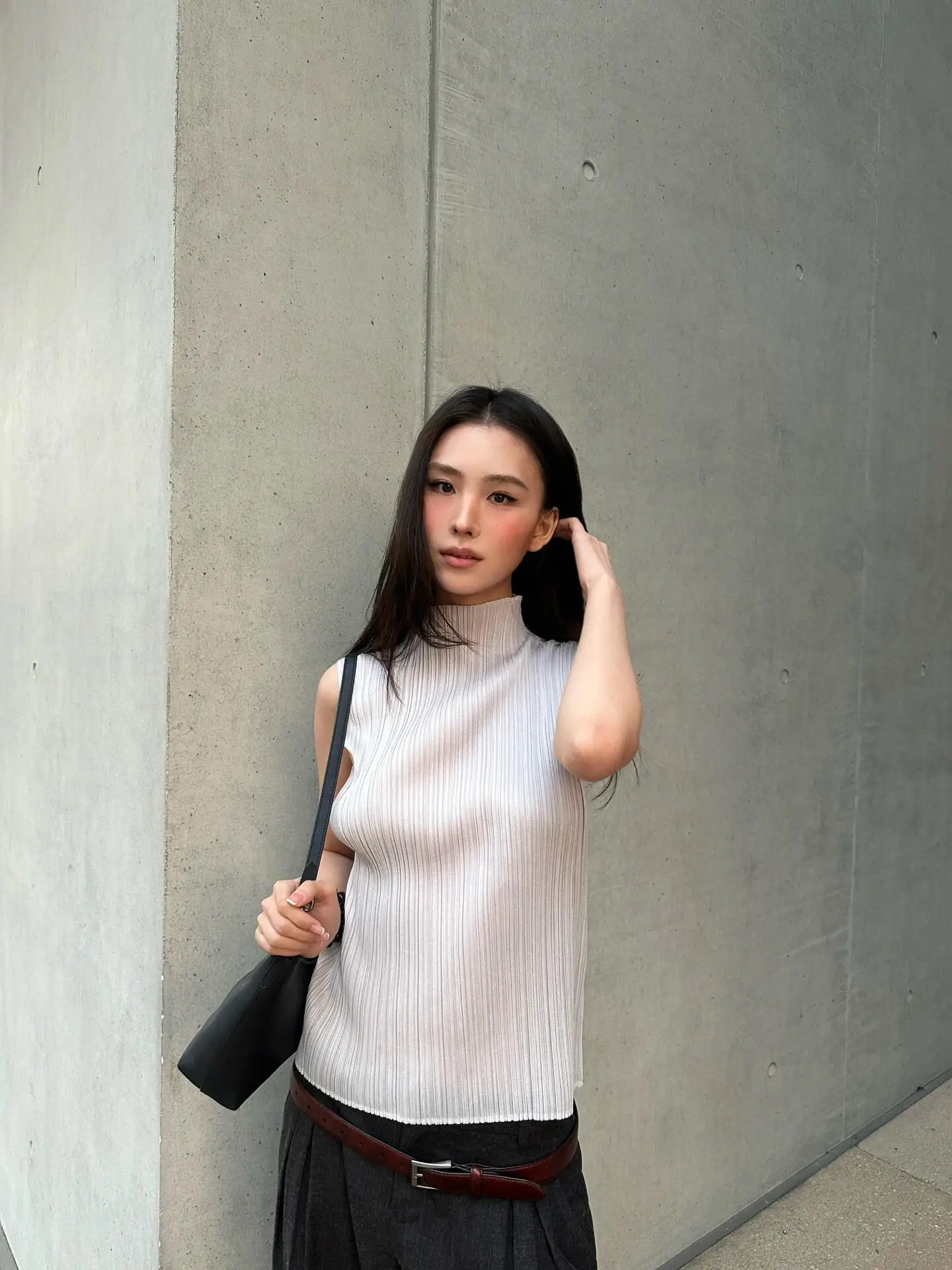 

Summer Casual Loose Sleeveless High Collar Women's Top Versatile Folded Design plus Size Slimming Inner Wear T-Shirt
