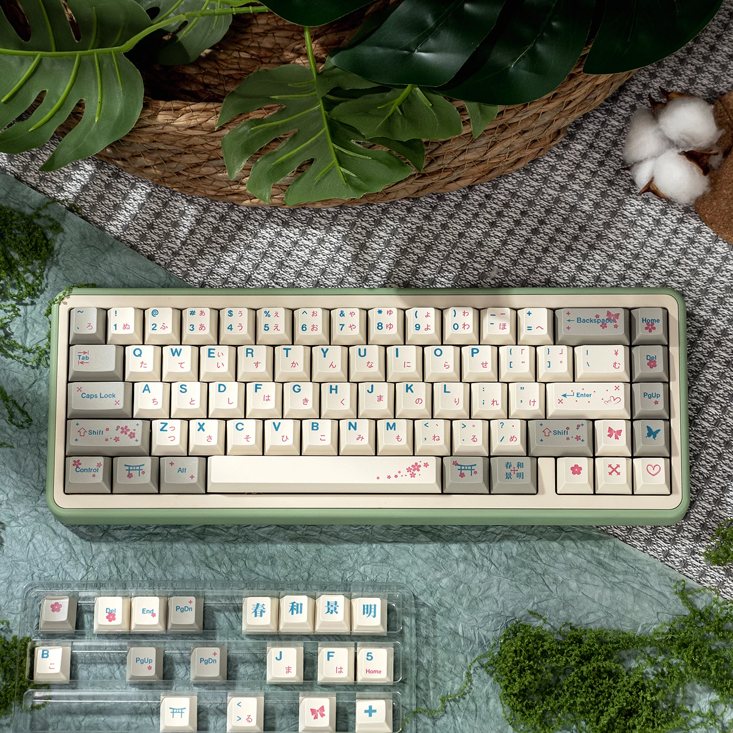 148 keys Retro Sakura Keycaps Cherry Profile Dye-Sublimate PBT keycaps Japanese layout For MX Cherry Mechanical Keyborad