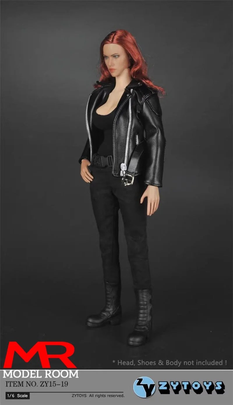 ZYTOYS ZY15-2 ZY15-19 ZY5018 1/6 Damski Czarny Skórzany Kombinezon Kurtka Ubrania Model Pasuje do 12'' Żołnierza Figurka Akcji Lalki