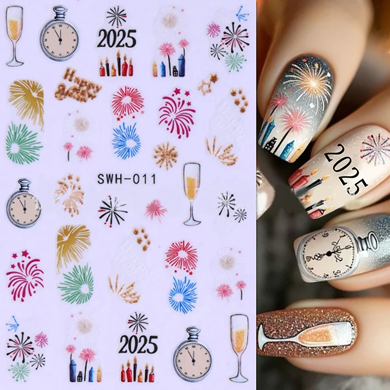 Iridescent Fireworks Nail Art Stickers 3D Winter New Year Colorful Fireworks Design DIY Adhesive Slider Manicure Tips Decoration