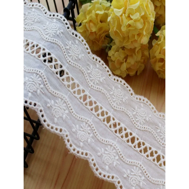 Double Sided Cotton Embroidery Flower Lace Trim, 8cm, 11cm Wide, DIY Clothing Dress, Home Textile Accessories, 2Yard per Lot