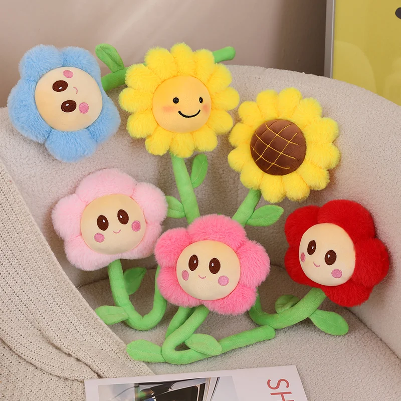 40cm Sun Flower Plush Toy Bendable Stems Smile Face Stuffed Doll Home Decor Cartoon Sunflower Plant Kawaii Toy For Wedding Party