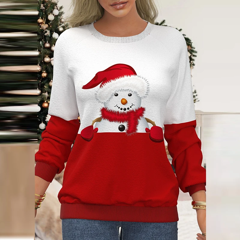 

Vintage Snowman Print Sweatshirt For Women Spring Fall Fashion O-neck Long Sleeve Pullover Tops Ladies Casual Loose Tops