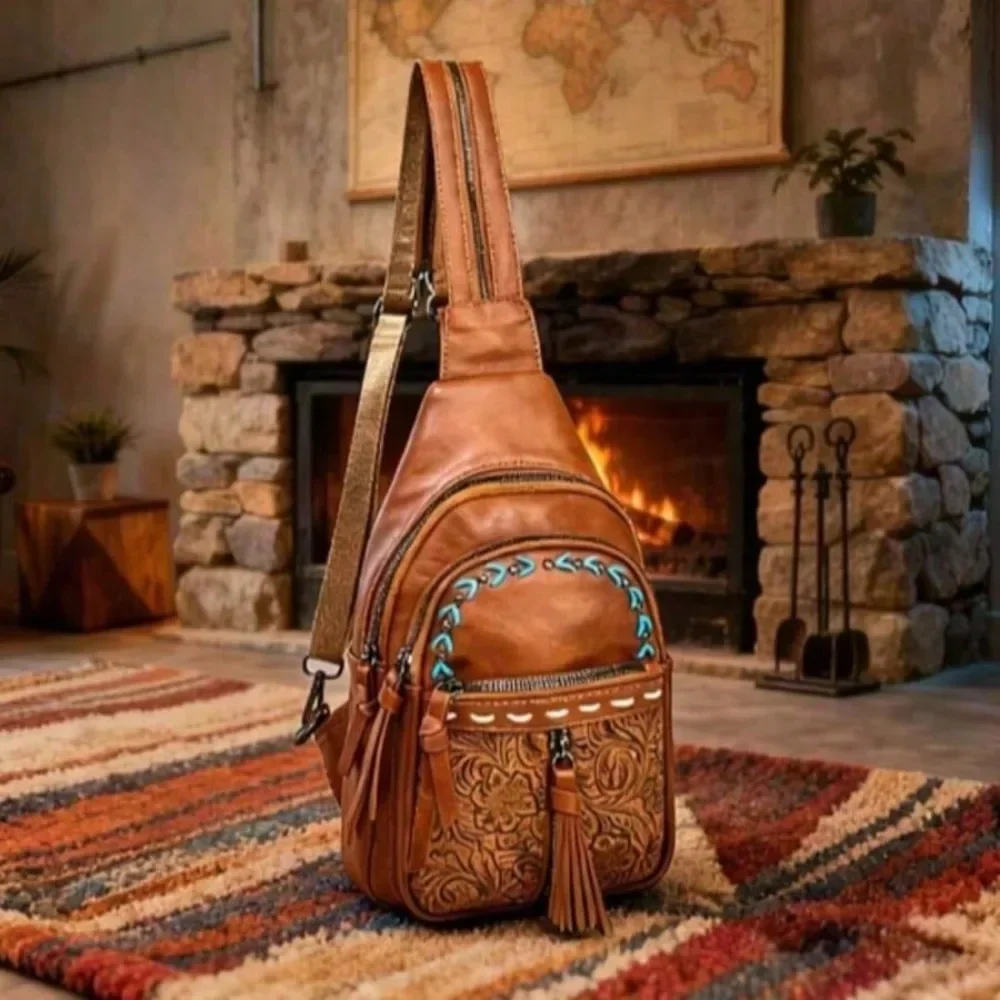 

Retro Women's Backpacks, Fashionable Lightweight Embossed Mini Chest Bags, Ethnic Style Leisure Vacation Crossbody Bag Handbags