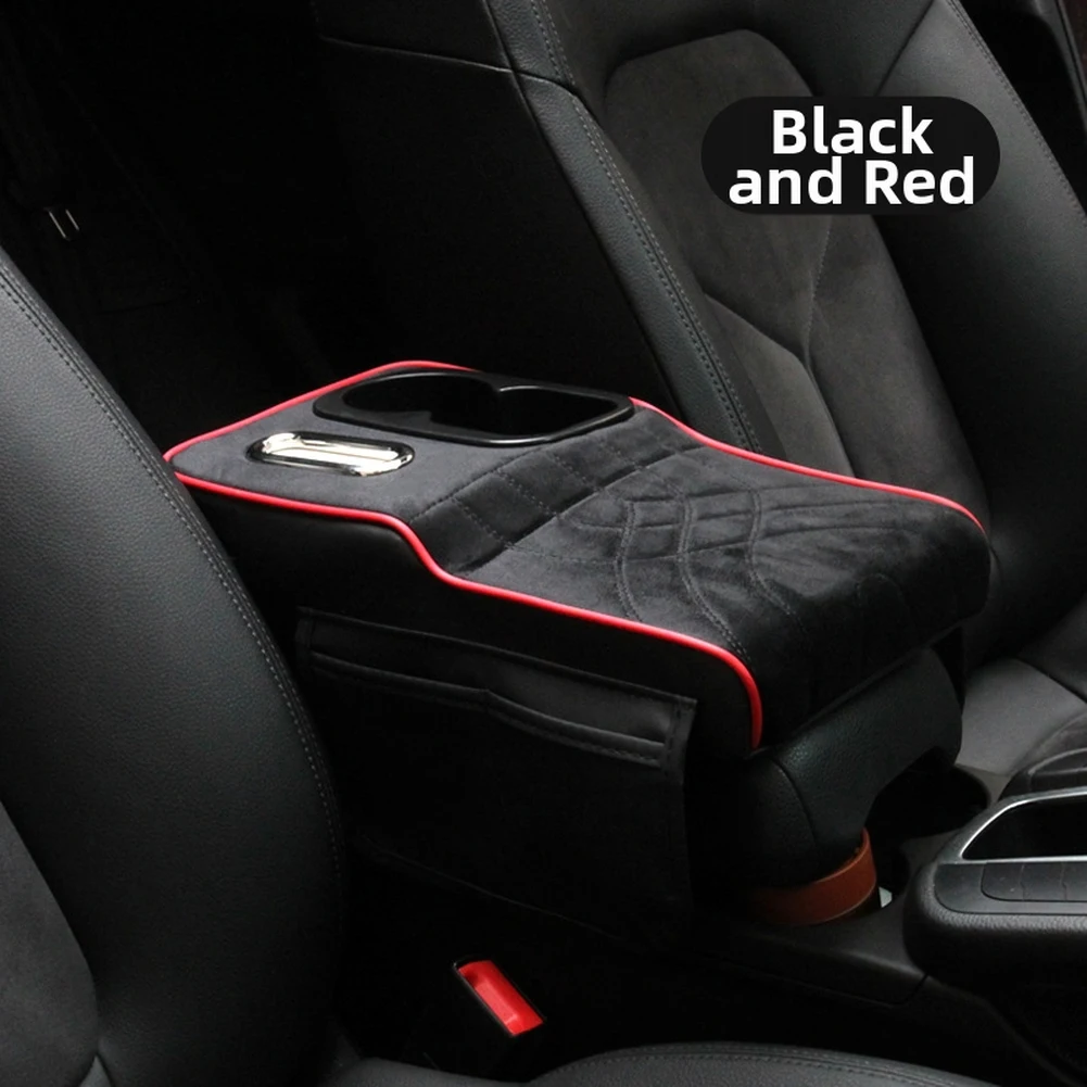 Car Armrest Storage Solution Car Interior Cup Holder Armrest Flannel Black Armrest Booster Pad Flannel PU Leather