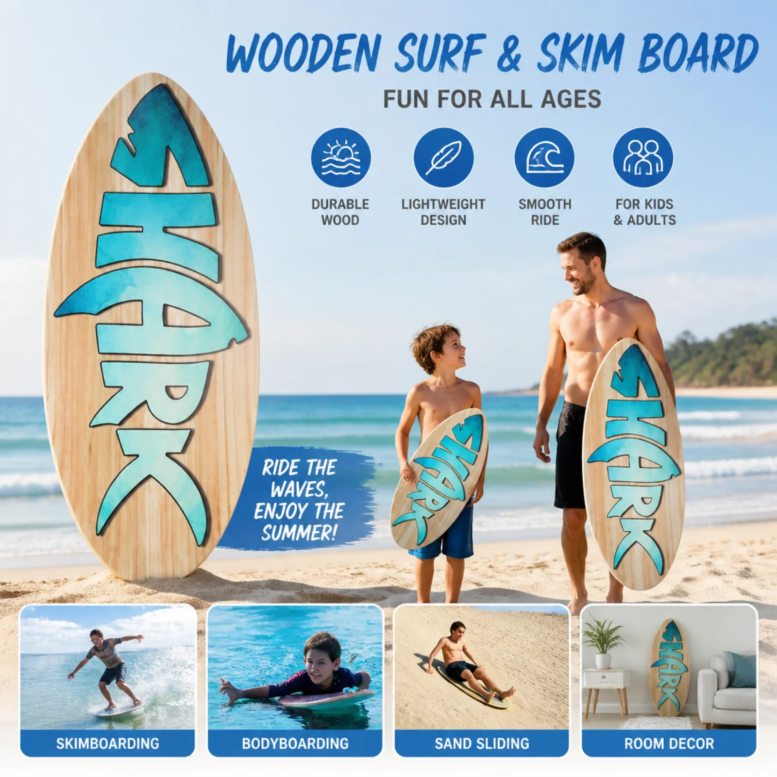 35/41 Inch Children Surfboard Lightweight Skimboard Beach Riding Board for Adults Kids Fun and Easy to Ride Skim Board