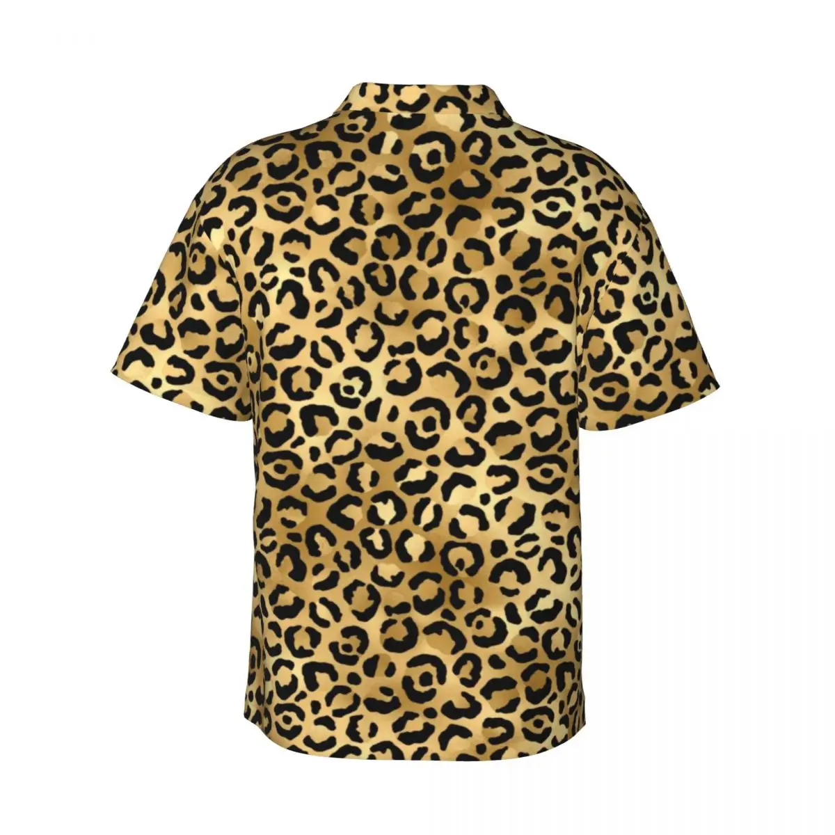 Czarno-złota koszula plażowa w panterkę Cheetah Animal Hawaii Casualowe koszule męskie Vintage Bluzki z krótkim rękawem Street Style Design Odzież