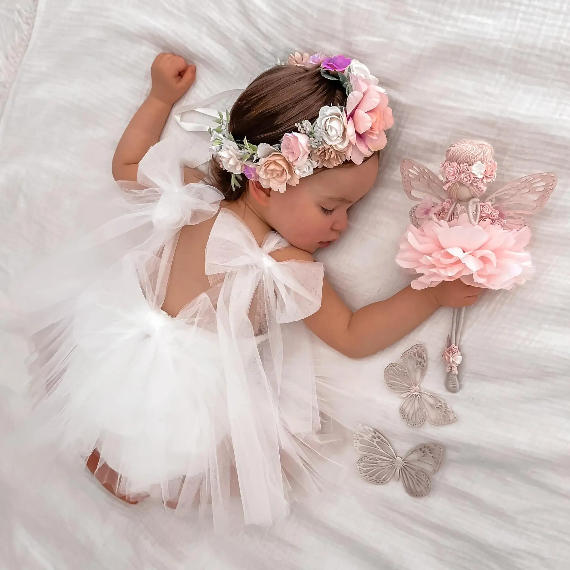 Baby Girl Princess Dress Newborn Infant Party Clothes Sleeveless Bow Tulle Jumpsuits Summer Bodysuits Toddler Gowns 0-2Y