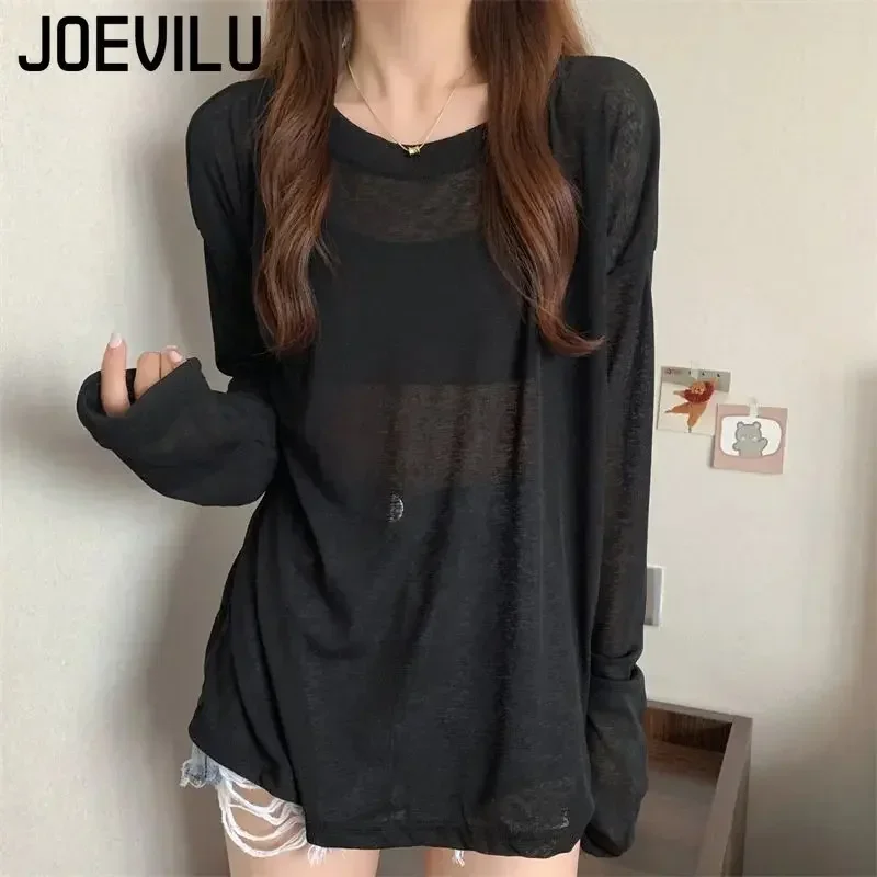 Mesh Sunscreen Clothing Long Sleeved T-shirt Cover Mulheres Verão Fino Fairy Tops Senhoras Coreano Casual Bottom Shirt Loose Blusa