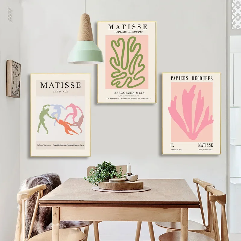 Matisse The Cut-Outs Wooden Scroll Hanging Poster Set Canvas Print Wall Art with Magnetic Wood Hanger for Living Room Home Decor