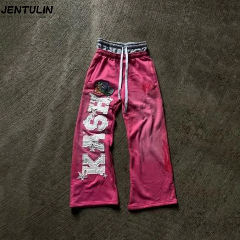Sweatpants الأمريكية Y2K السراويل الرجال القوطية الهيب هوب إلكتروني التصحيح الرجعية طبقة مزدوجة تصميم فضفاض مرونة الخصر الركض سراويل تقليدية #5