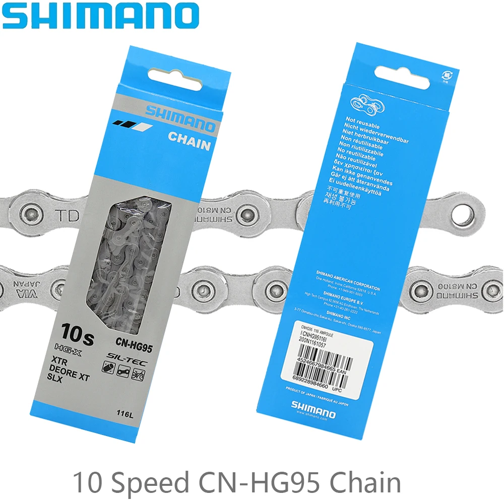 

SHIMANO 10-скоростная велосипедная цепь CN-HG95, 116L звеньев для велосипедной цепи MTB, супер узкая цепь HG-X MTB, оригинальные детали велосипеда