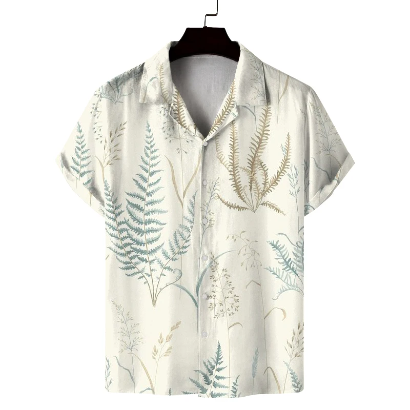 2026 Men's Summer Short Sleeved Shirt, Fresh Leaf Print, Small Fresh Casual Comfortable Versatile Shirt