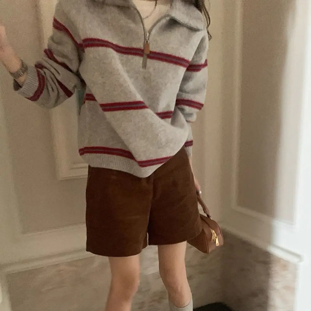 Fashion Long Sleeve Knit Stripe Hoodie Autumn Casual Crochet Knitwear Loose Women Top Sweet Girl's Pullover Spring/Winter