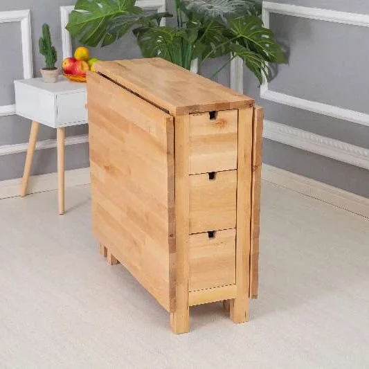 Solid wood folding dining table 8 people rectangular household telescopic small apartment mobile multi-functional dining table