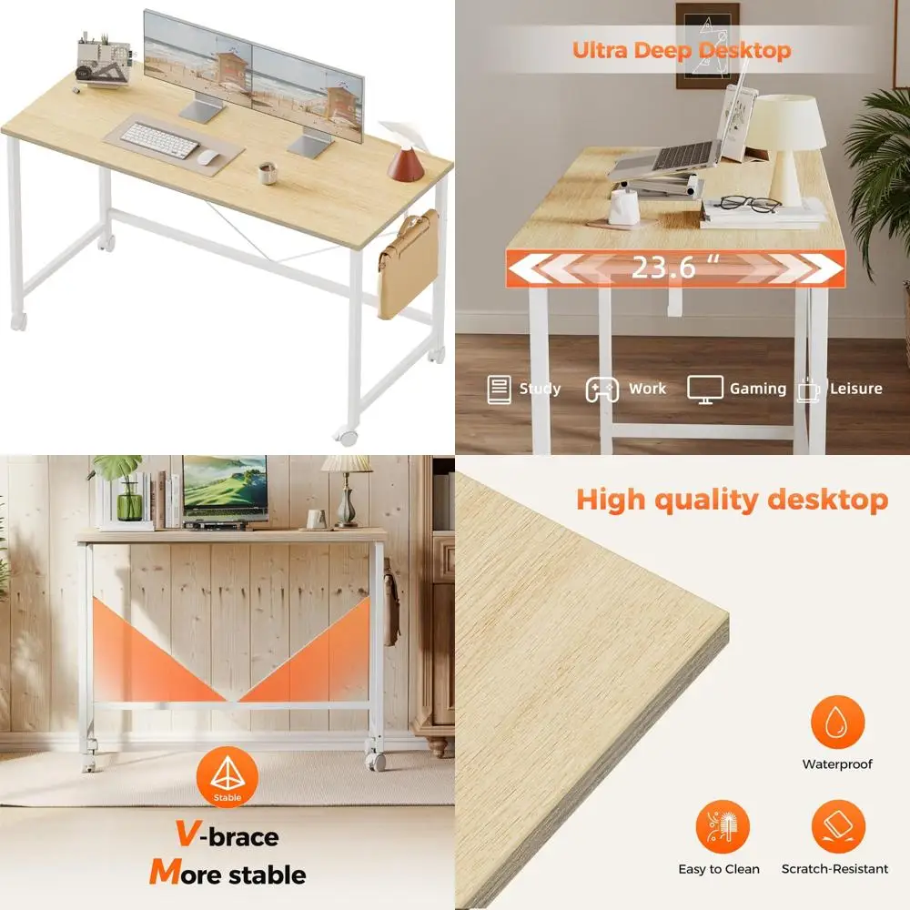 مكتب ألعاب مدمج بعجلات - مكتب كمبيوتر موفر للمساحة مقاس 48 × 24 للمكتب المنزلي والدراسة، طراز حديث #1