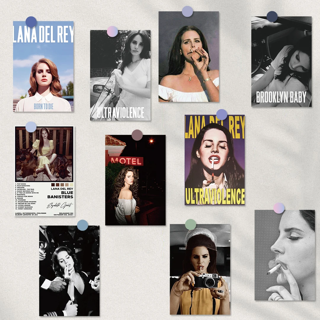 10pcs Lana Del Rey Wall Art Decor Prints Nostalgia for Bedroom Decor Watercolor Cartoon Collage Classic Kit for Teen Trendy Card