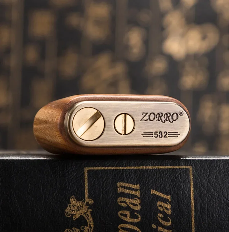 Zorro Pure Copper Kerosene Lighter. Handmade Wood Shell Press Ignition. Old Nostalgic Sandalwood Ebony Lighter Men Smoking Gift