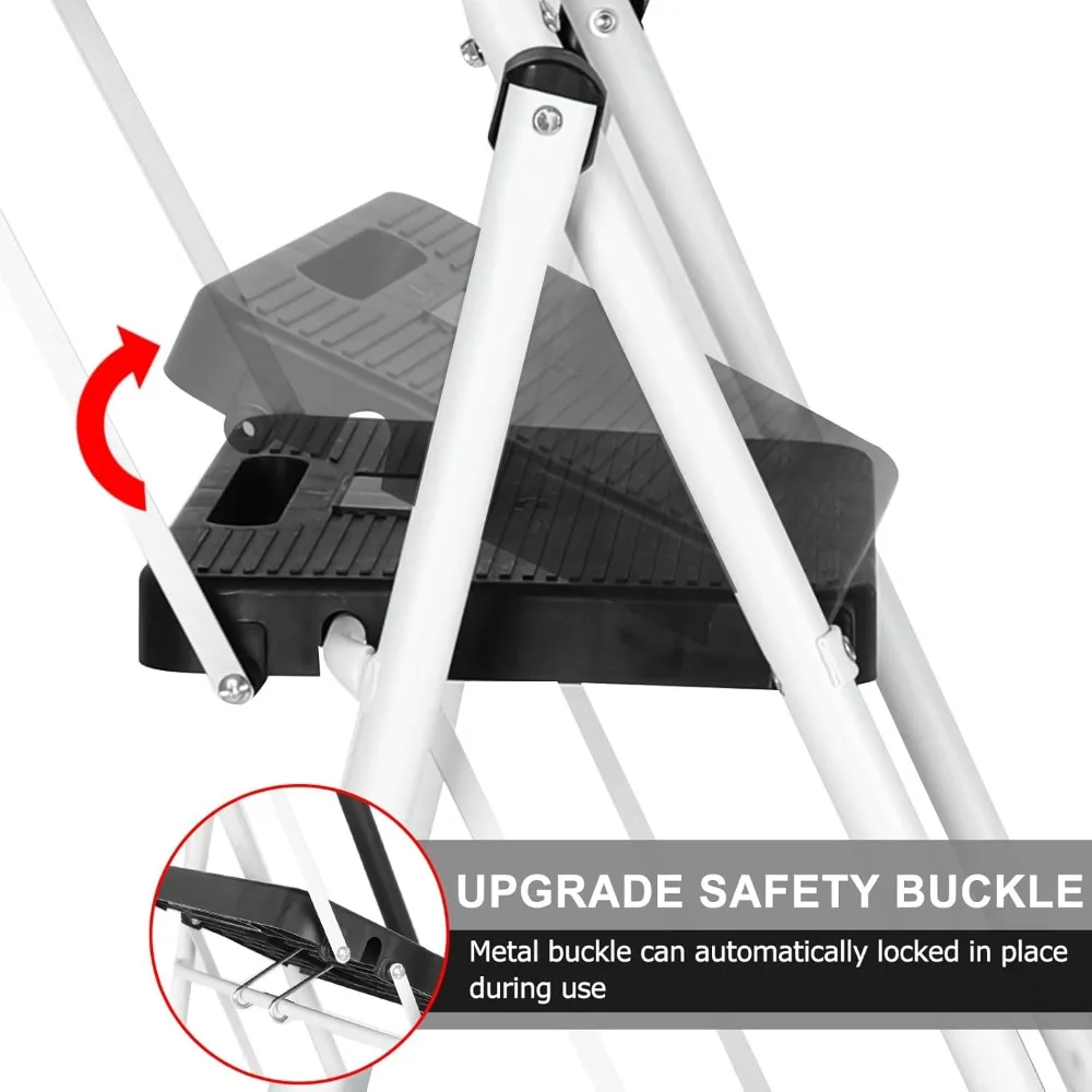 folding 5-step ladder with handrails and tray, 330 lbs capacity, portable steel stool