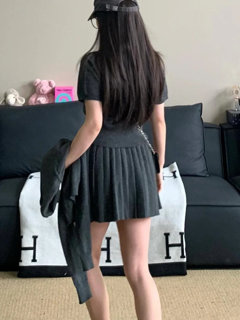 Autumn Miu Series Ultra ular Women's Knitted Top Skirt Set High Waist Casual Sle Mid-Thi Warm Pure Color Tee-Piece Set