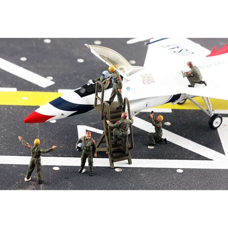 1:72 Scale 7Pcs Air Force Ground Service Pilots With Ladder Model Action Figure Dolls Toys DIY Scene Accessory Collection Gifts