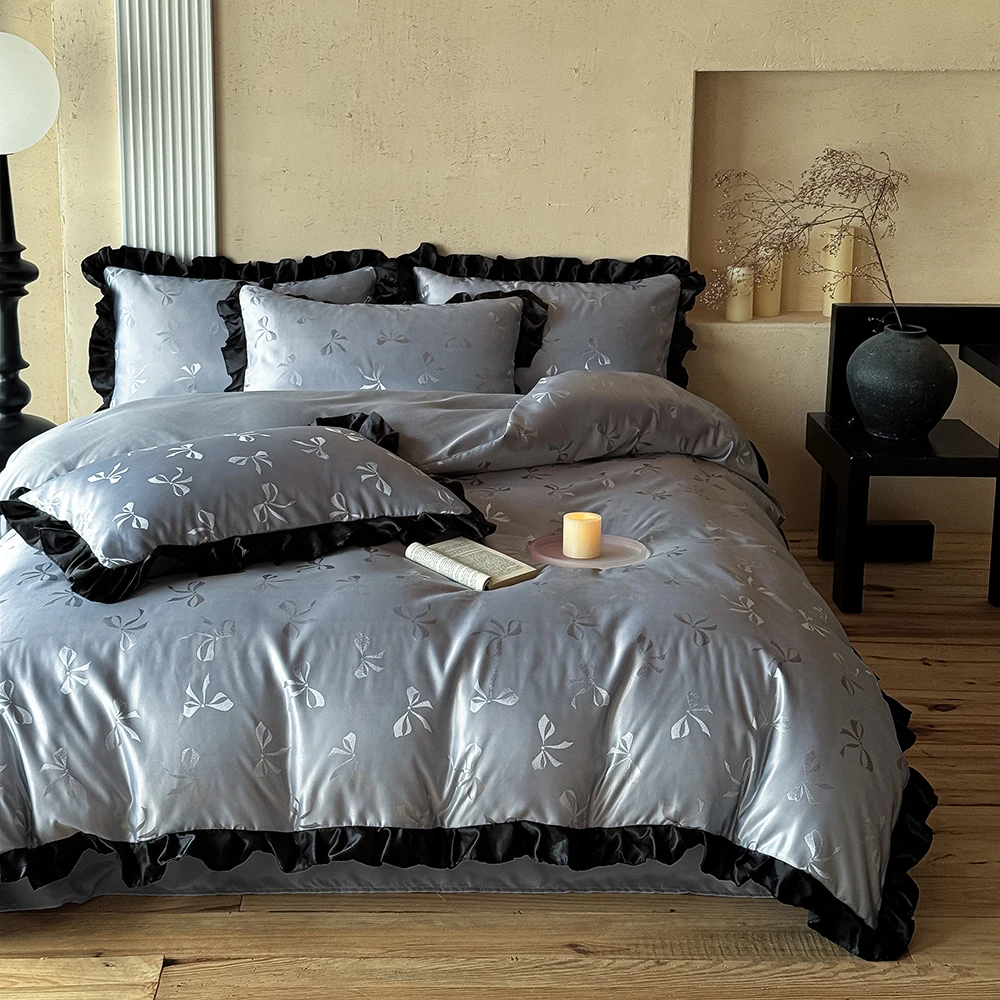 Duvet Cover Bedding Set Twin Full Queen King Size 135x200 Nordic Quilt Cover 240x220 Double Single Bow Ruffle Bed Linen 200x200