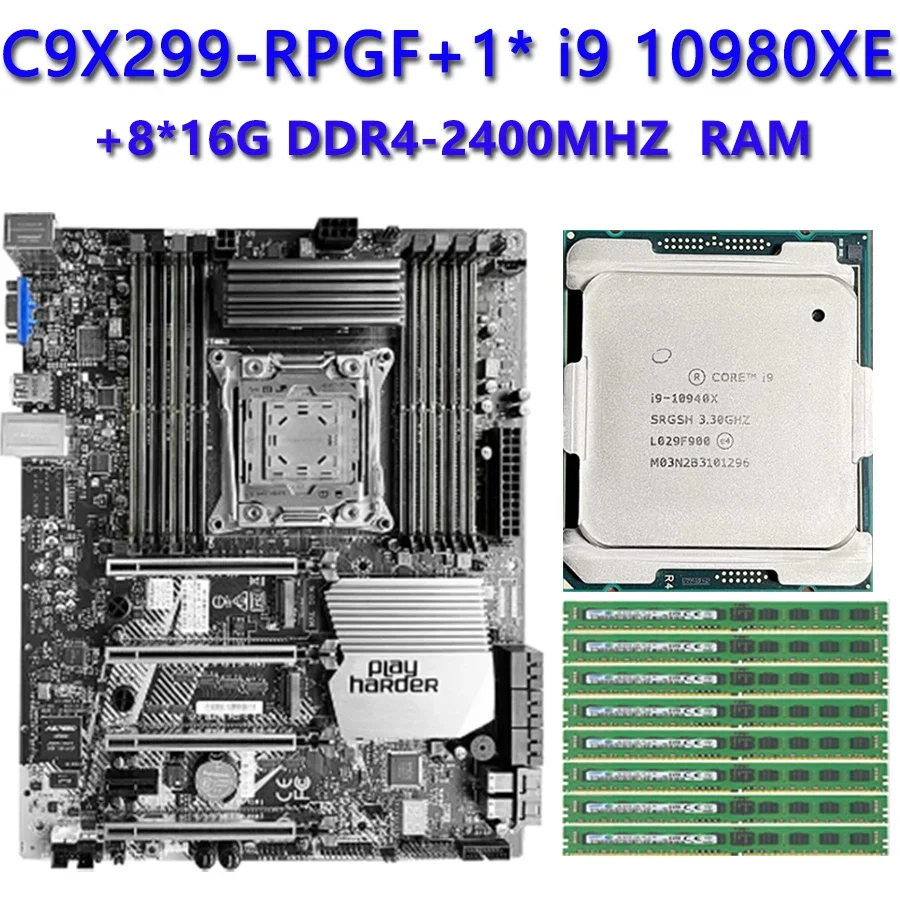 C9X299-RPGF X299 Motherboard 1*i9-10980XE CPU 18C/36T 165W 8*16G=128G RAM 2400MHZ  Memory FOR LGA2066