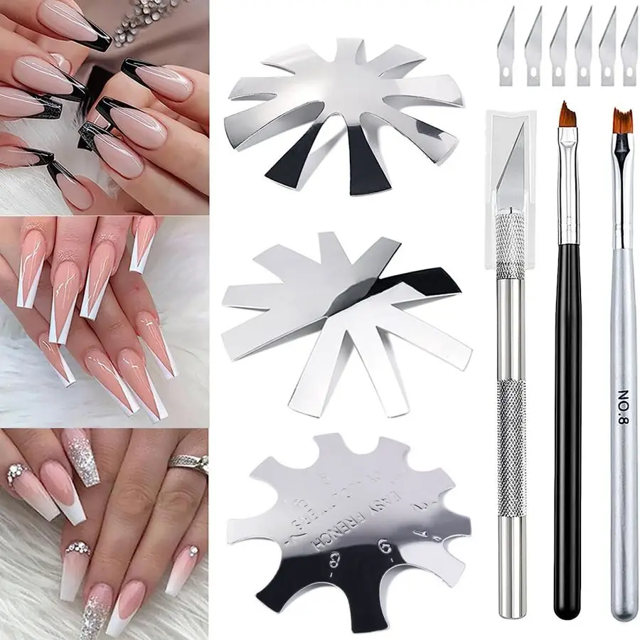 

French Cutter For Nails Set, French Tip Cutter Edge Trimmer, Smile Line Acrylic V Cut Nail With Brush