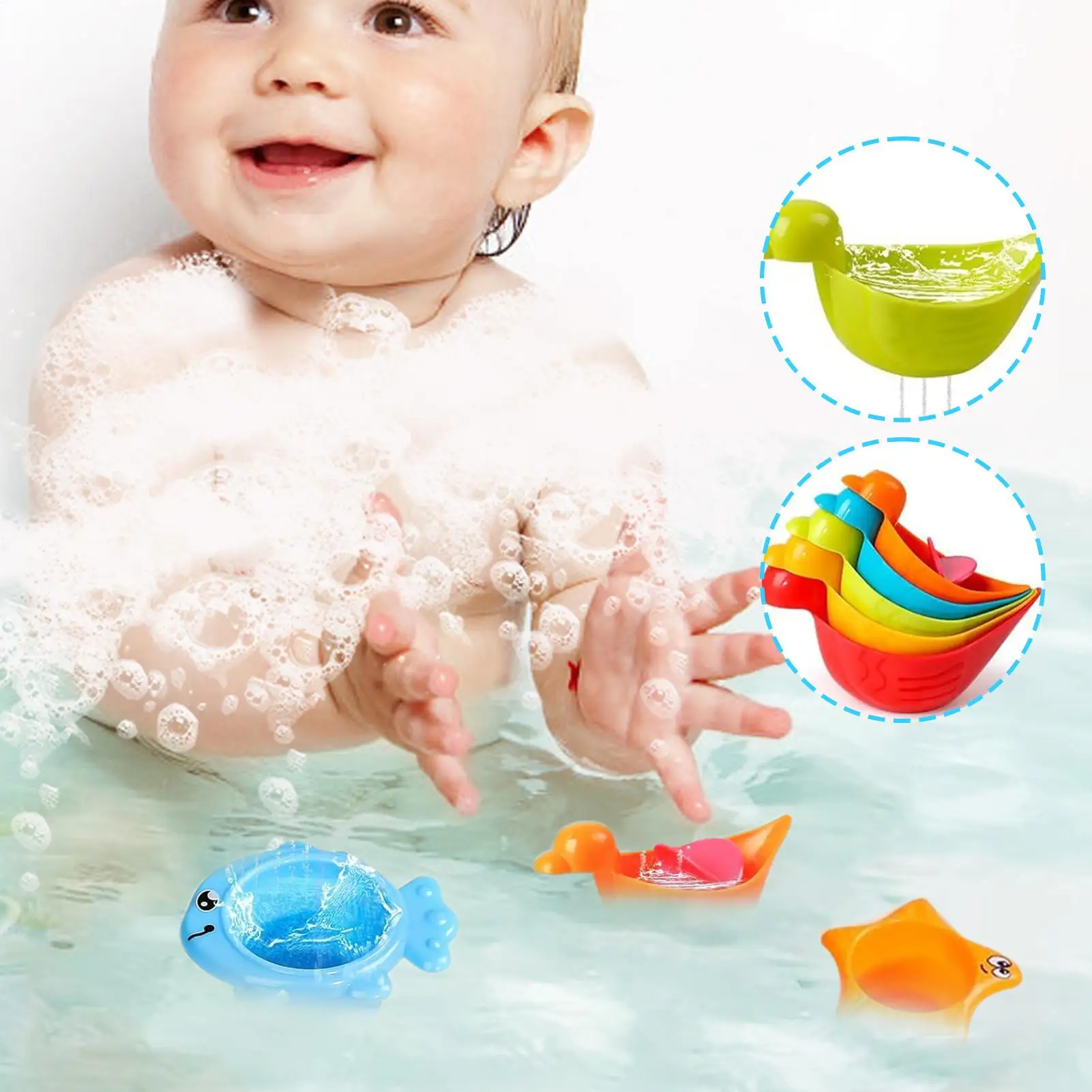 Juguetes de baño para bebé, bañera apilable, juego de playa de agua, accesorios sensoriales flotantes creativos, juegos educativos para ducha de natación