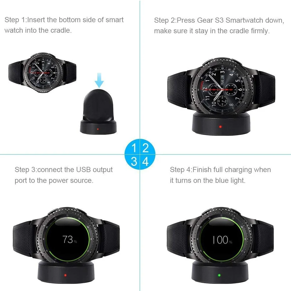 قاعدة شاحن لاسلكية سريعة لساعة سامسونج جير S3/S2 كابل شحن لشاحن سامسونج جير s3 الحدودي