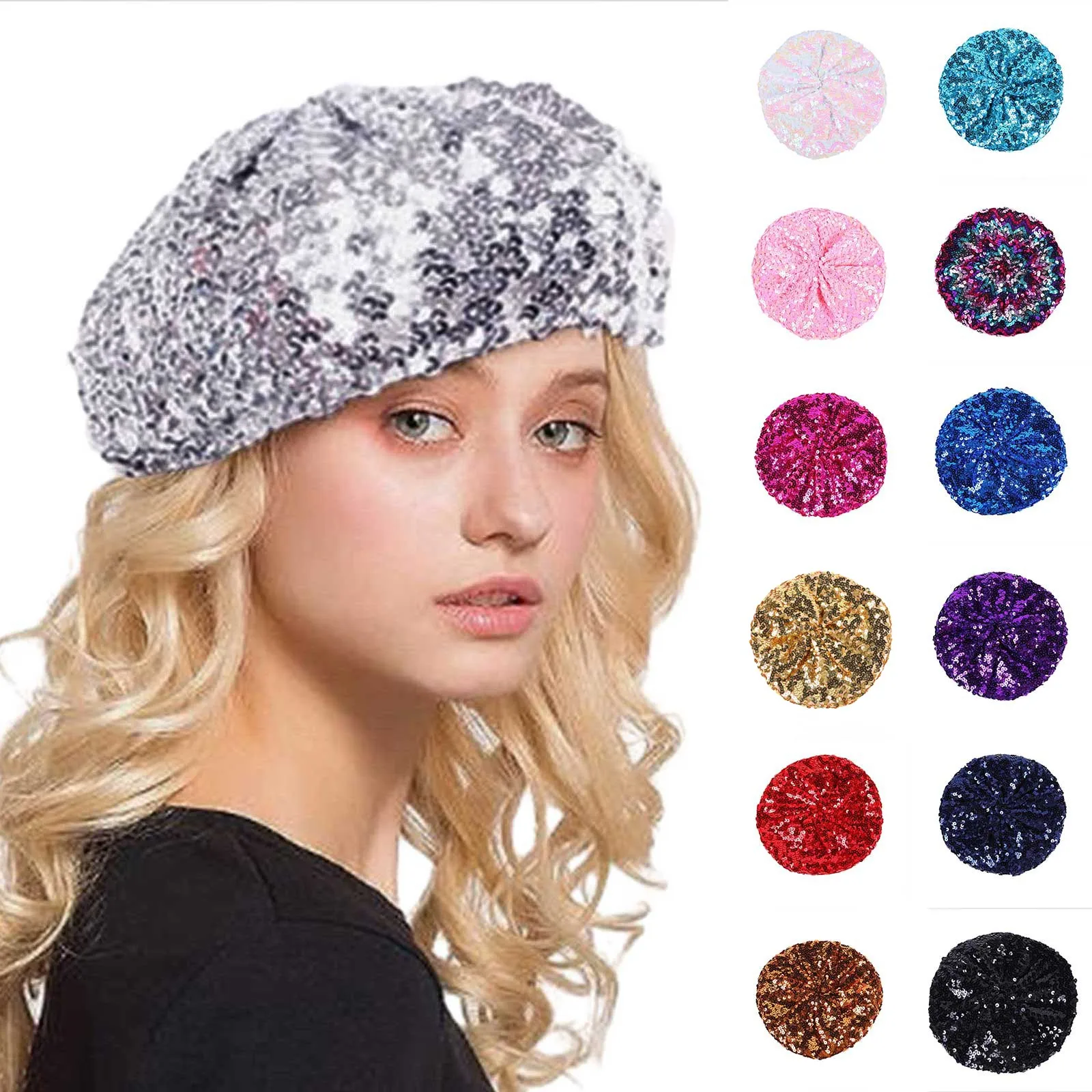 Mardi Gras Party Women Fashion Sparkling Sequins Beret Colorful Cap Nightclub Dress Hat Us Air Mens Style Carnival Festival